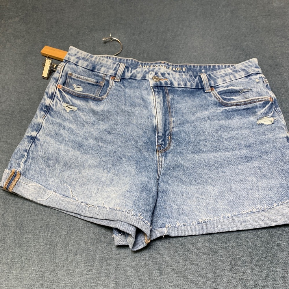 American Eagle Outfitters Stretch Shorts Womens 18 Blue Denim Cotton Cuffed Hem